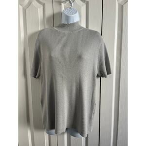 Sag Harbor Women’s Short Sleeve Silver Metalic Small Ribbed Knit Sweater XL EUC